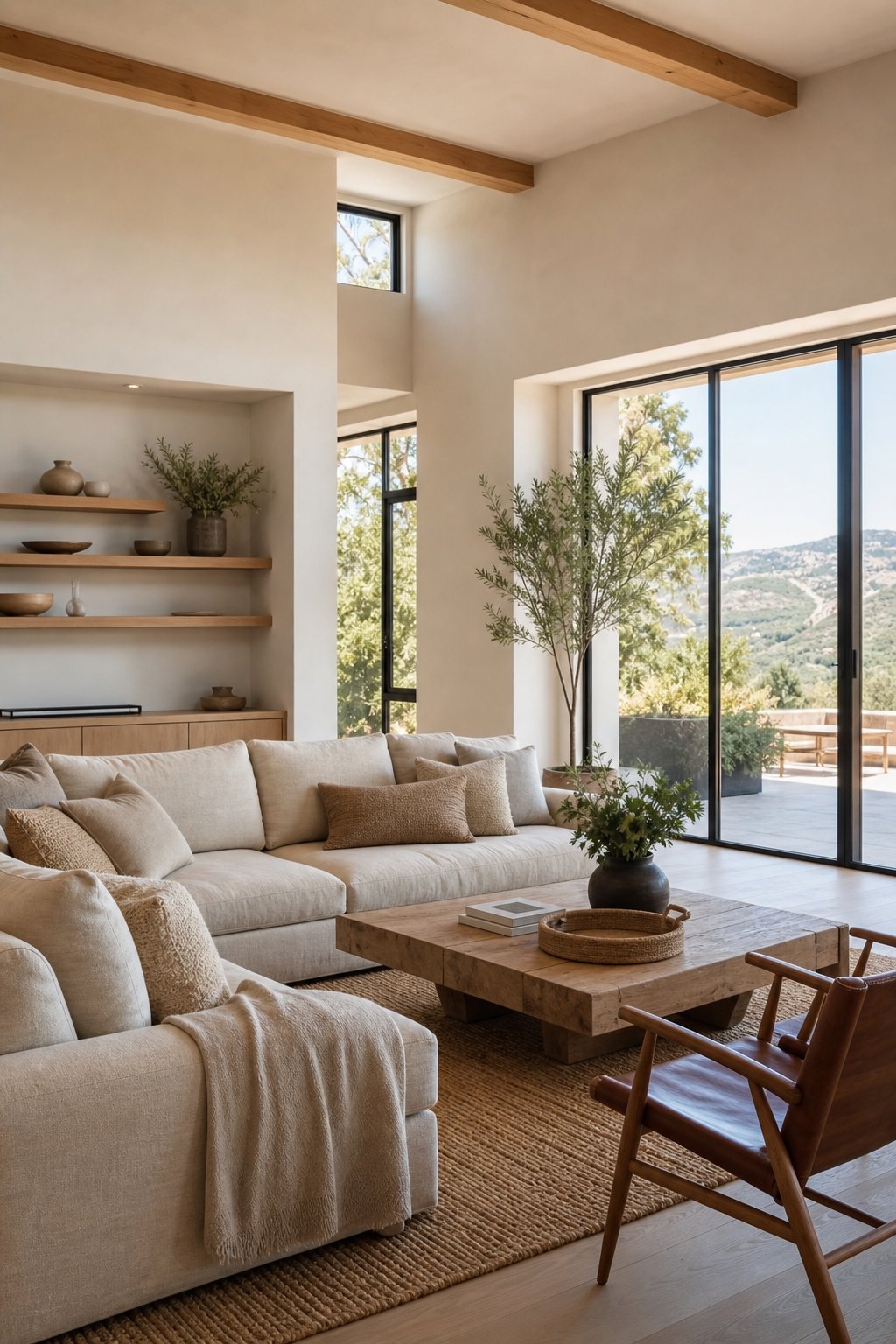 Bright modern California living room, AI-generated concept imagery